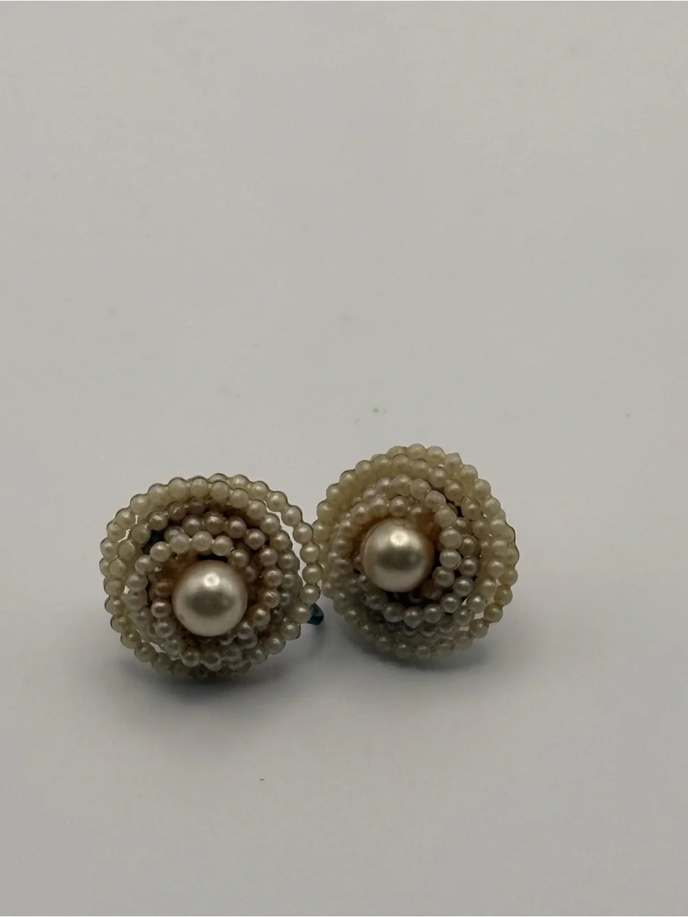 Vintage 1940s 50s Faux Seed Pearl Cluster Screw Back Earrings Bridal